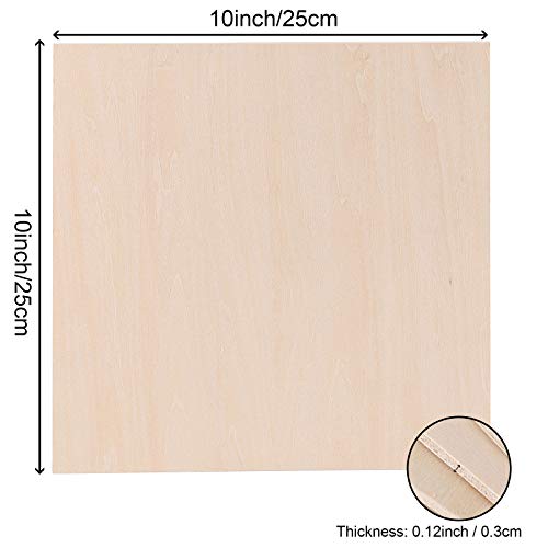 ZOENHOU 10 PCS 10 x 10 x 1/8 Inch Basswood Sheets, Thin Wood Sheets, Square Unfinished Wood Boards for DIY Crafts Projects Painting Decoration ZOENHOU