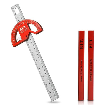 P.I.T. Angle Protractor Square 12 Inch, Adjustable Construction Protractors for Carpenters & Woodworking Hobbyists with 0-180 Degrees Measuring