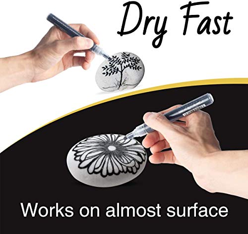 NAWOD Black Paint Pens - 6 Pack Acrylic Black White Permanent Markers, Acrylic Paint Pens for Rock Painting, Wood, Metal, Stone, Ceramic, Glass, NAWOD