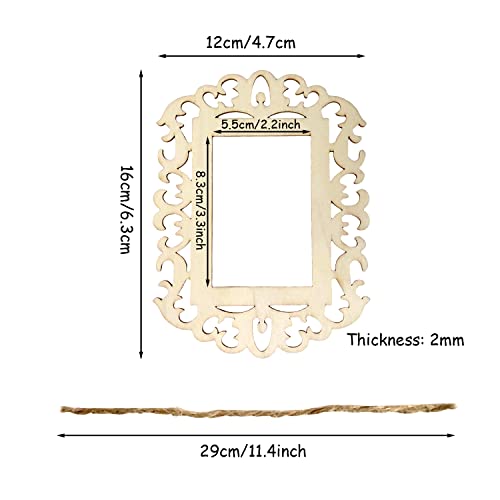 yueton 12PCS Blank Unfinished Wooden Picture Frames Wood Photo Frame with Jute Rope for DIY Crafts, Home Decoration, Christmas Tree Hanging yueton