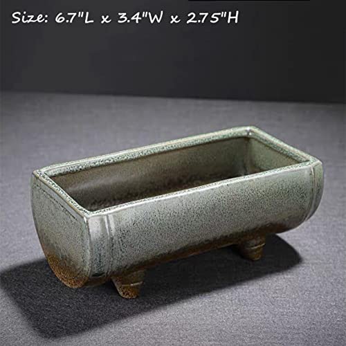 Japanese Flower Frog Ikebana Vase Kit, Ceramics Flower Container (6.7"Lx3.4"Wx2.75"H) with Rectangle Floral Frog (2.1"Lx1.4"W) and 2 in 1 Kenzan Eggone