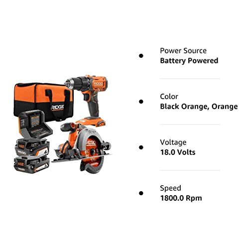 RIDGID 18V Cordless 1/2 in. Drill/Driver and 6-1/2 in. Circular Saw Combo Kit with 2.0 Ah and 4.0 Ah Battery, Charger, and Bag RIDGID