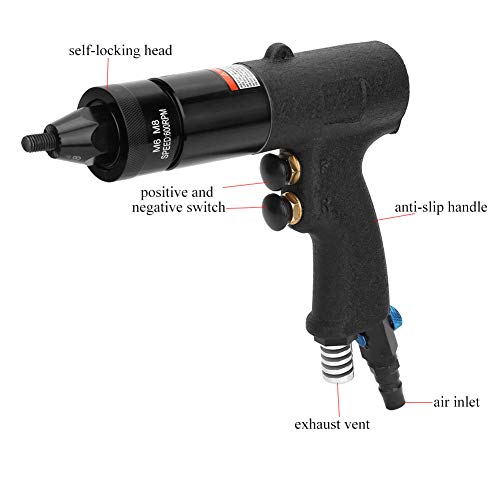 Rivet Gun, M6/M8 Pneumatic Riveter Nut Gun Riveting Tool Nut Chuck Kit Industrial Grade 1/4 Air Rivet Gun Positive and Negative Turn Self-Locking Yanmis