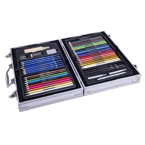 RoseArt Premium 146 Piece Art Set, Fold-out Metal Artist Case & Drawing Kit with Color Pencils, Oil Pastels, Acrylic Paints, Watercolor Cakes, Sketch RoseArt