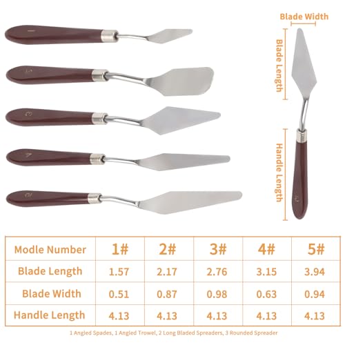 JJJGYCOR 5pcs Stainless Steel Paint Palette Knife Set for Oil Paint, Gesso, Plaster, Acrylic Paint Mixing Or Spreading. Scraper for Cake Icing Tools, JJJGYCOR