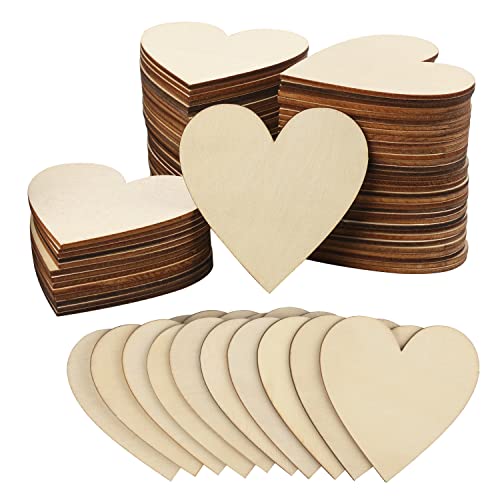 Wood Heart Cutouts, 200 PCS 3.15 Inch Unfinished Wooden Hearts for Guest Book for DIY Crafts, Wedding Decor, and Valentine's Day Ornaments, by GNIEMCKIN