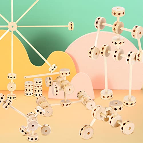 Zhanmai 2 Sets 120 Pieces Wooden Building Blocks Toys Kids Wooden Toys Educational Natural Wood Toys Learning Wooden Blocks Different Sized Toy Zhanmai