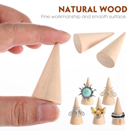 IMIKEYA 20Pcs Natural Wood Cone Unfinished Christmas Tree Ring Holders Unpainted Cone Wood Jewelry Display DIY Craft Wooden Cone for DIY Projects IMIKEYA