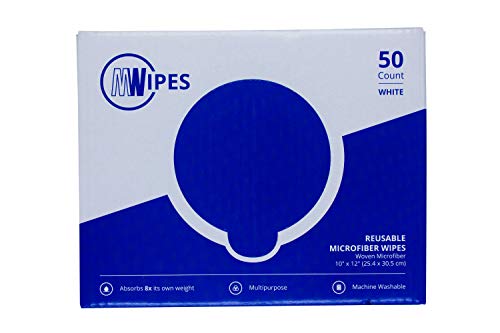Microfiber Rags in A Box (50 Count) - Mwipes - 10" x 12" Reusable Wipes for Cleaning - Edgeless Terry Towels, Shop Rags, Wash, Dust, Disposable, Microfiber Wholesale