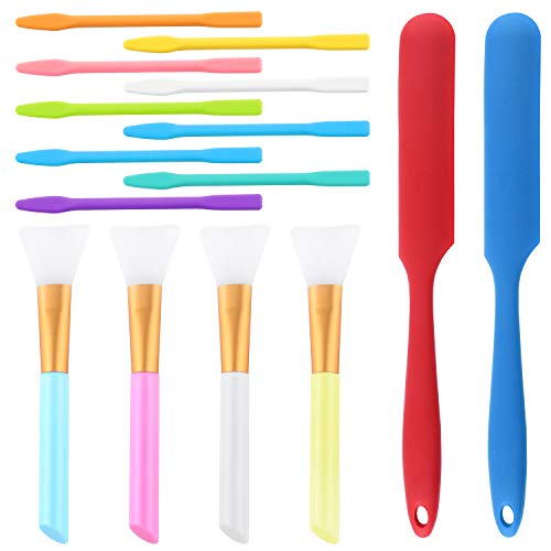 FEPITO Silicone Stir Sticks Kit Includes 9 Pcs Silicone Stir Sticks 4 Pcs Silicone Epoxy Brushes 2 Pcs Silicone Spatula for Mixing Resin, Paint, FEPITO
