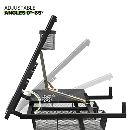 Magshion Drafting Table Desk Adjustable Height Artist Desk with Tilting Glass Tabletop and Sliding Wood Desktop, All-in-One Art Desk for Reading, Magshion