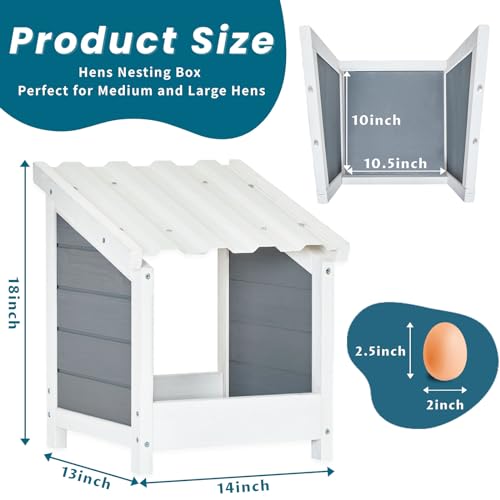 PETSFIT Nesting Boxes for Chicken Coop, Wood Single Compartment Chicken Nesting Boxes for Laying Eggs with PVC Roof for Hens, Ducks, and Poultry Petsfit
