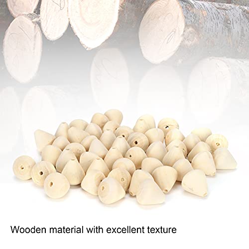 50Pcs Wood Beads Cone Shape Round Unfinished Wooden Loose Beads Wood Spacer Beads for Crafts DIY Jewelry Making Decoration Hztyyier