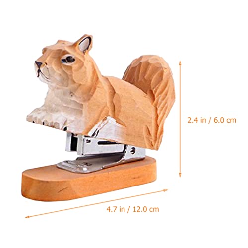 Stapler Set 1PC Wooden Animal Stapler, Squirrel Staplers for Desk, Squirrel Desktop Stitcher Handmade Wood Carving Statue Sculpture for Office Zerodeko
