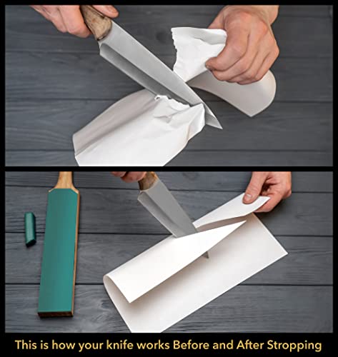 BeaverCraft LS6P1 Leather Strop Kit with Sharpening Polishing Compound 14" x 2" Knife Stropping Block & Honing Compound Knife Sharpener Leather Strop BeaverCraft