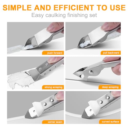Stainless Steel Caulking Tools Kit: 4 in 1 Silicone Grout Remover Sealant Removal Scraper - Easy Caulk Finishing Smoother Applicator Set Bathroom AMZBUY