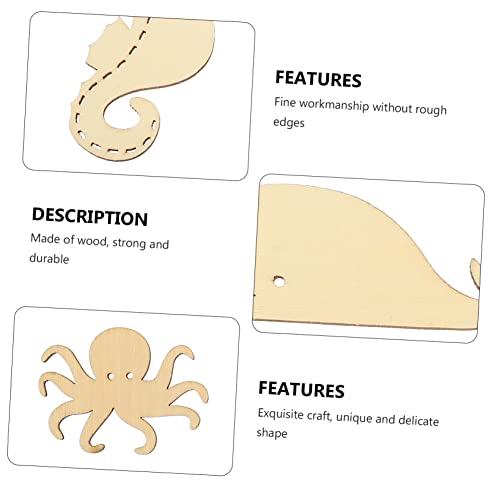 ibasenice 56 Pcs Ocean Cartoon Wood Chips Ornaments for Kids Unfinished Wood Seahorse Ocean Life Cutouts Wood Paint for Crafts Wood Cutouts for ibasenice