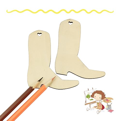 32 Pieces Wooden Cowboy Boots Tags Unfinished Wood Hanging Cowboy Boots Tags Natural Blank Wooden Cutouts Labels DIY Wooden Tags with Ropes Xonzmmk
