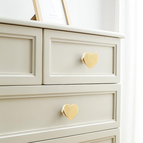 YYMSEN 6 Pcs Brass Drawer Knobs Drawer Pulls Handles Heart-Shaped Gold Cabinet knobs, Suitable for Bathroom Drawer Kitchen Door Pulls Handles YYMSEN