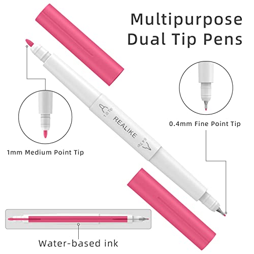 REALIKE Dual Tip Pens for Cricut Maker 3/Maker/Explore 3/Air 2/Air, Dual Tip Marker Pens Set of 24 Pack Fine Point Pen Writing Drawing Accessories REALIKE