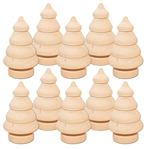 SEWACC Wood Decor 10pcs Unfinished Wooden Christmas Trees Mini Wood Christmas Trees Blank Wood Xmas Tree Wooden Dolls for DIY Arts Crafts Drawing SEWACC