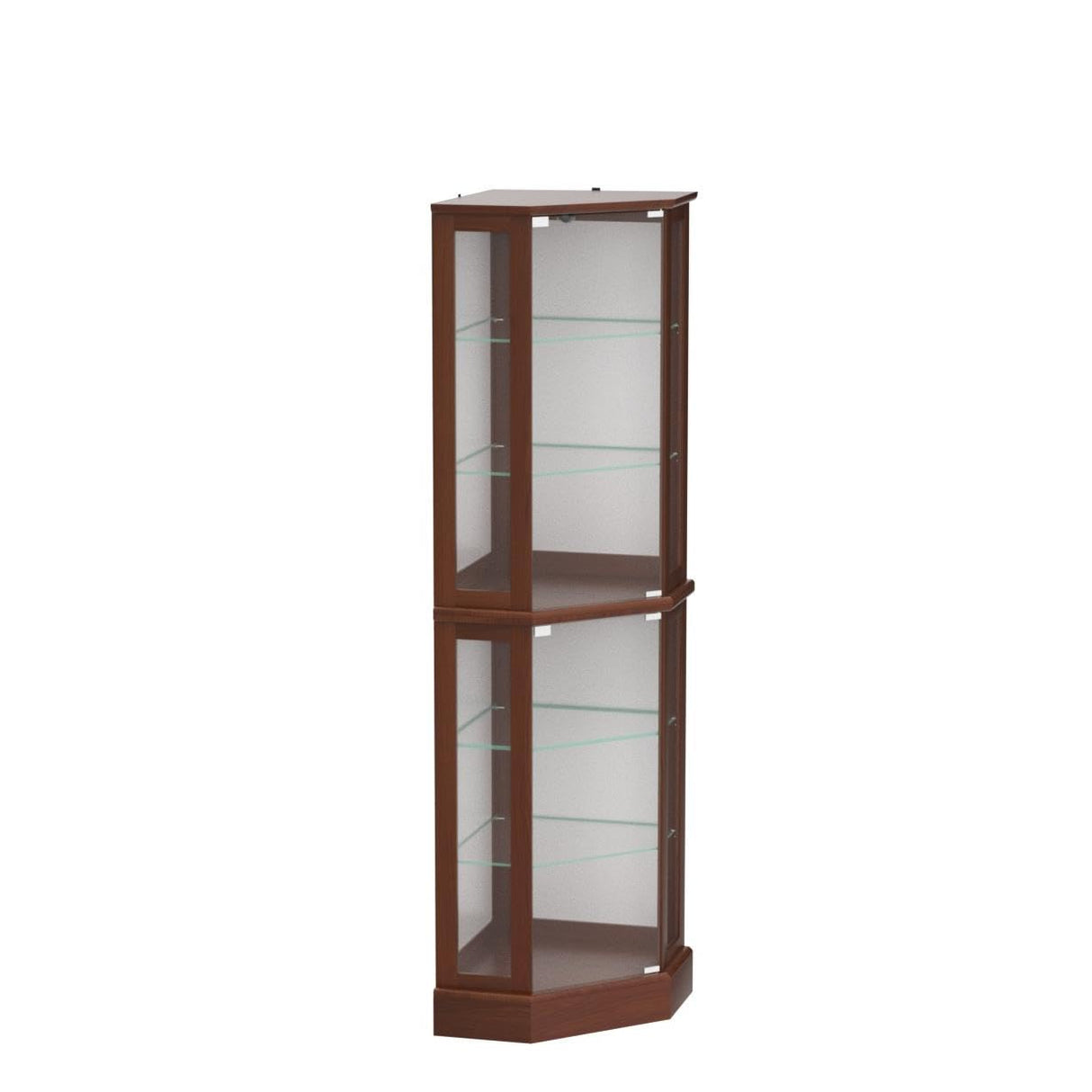 BELLEZE Lighted Curio Cabinet Corner Display Case for Living Room, China Hutch with Tempered Glass Doors and Shelves, Wooden Accent Cabinet, Bar and BELLEZE