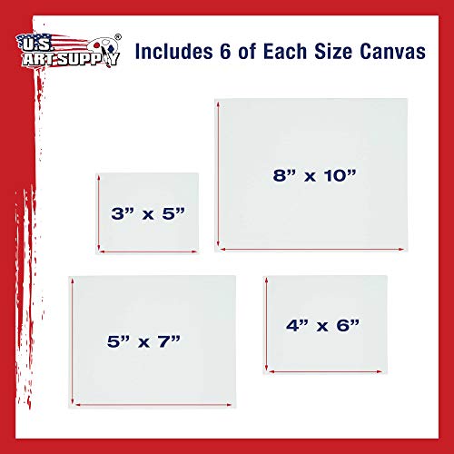 U.S. Art Supply Multi-Pack 6-Ea of 3x5, 4x6, 5x7 & 8x10 inch Professional Quality Small Artist Canvas Panel Board Assortment Pack (24 Total Panel U.S. Art Supply