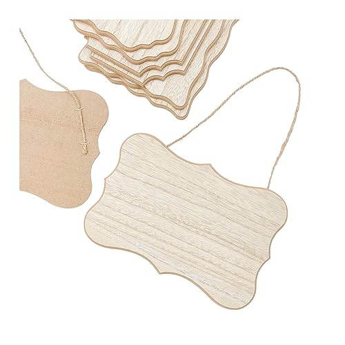 8 Pack Unfinished Wood Signs with Jute Hanging Unpainted Wooden Plaques for Homemade Crafts 4 Styles Assorted (6 x 9 in) Cregugua