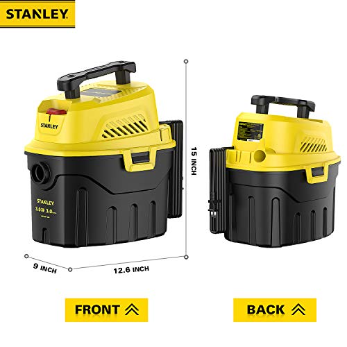 Stanley SL18910P-3 Wet/Dry, 3 Gallon, 3 Horsepower, Portable Car Vacuum, 3.0 HP AC, Black+Yellow Stanley