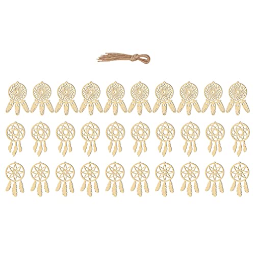 VOSAREA 30Pcs Wooden Dreamcatcher Wood Cutout Shapes Craft Shaped Embellishments Dream Catcher Wood Slices Handmade Labels Wood Log Slices Hanging VOSAREA