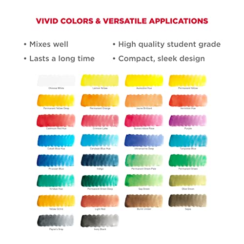 SAKURA Koi Pocket Field Sketch Kit - Watercolor Sets for Painting On the Go - 30 Colors - 1 Water Brush - 1 Sponge - 1 Mixing Palette SAKURA