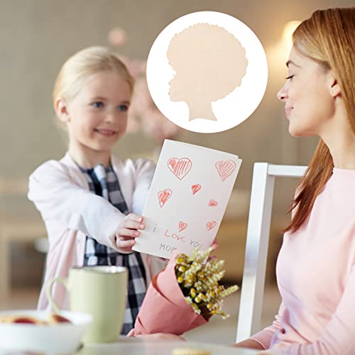 EXCEART Mother's Day Wood Chips Head Wooden Wreath Unfinished Wood Cutouts Girl Presents Mother and Son Gifts African Girl Wooden Cutouts Lady Gifts EXCEART