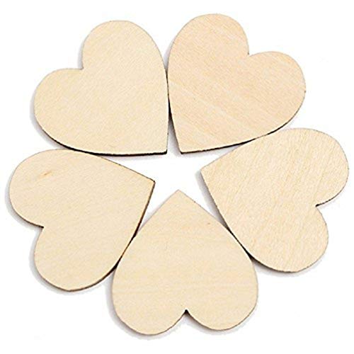 Vosarea 50pcs Wooden Hearts Slices Blank Unfinished Wooden Discs Cutout Pieces Embellishments for Scrapbooking Wedding Table Scatter DIY Arts Craft VOSAREA