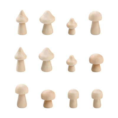 ccHuDE 12 Pcs Unfinished Wooden Mushrooms Unpainted Wood Mushrooms Small Paintable Mushrooms Mini Mushroom Figurines Craft Mushrooms Ornaments