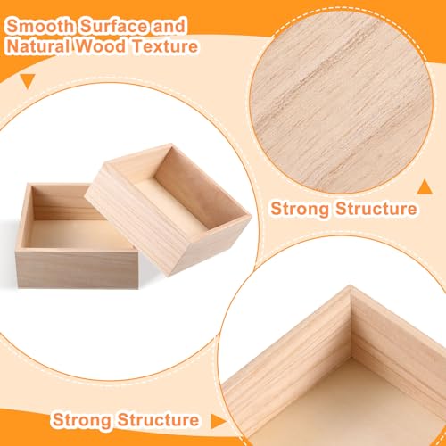 24 Pack Unfinished Wooden Box, 6 x 6 Inch Square Rustic Wooden Box Craft Storage Organizer Box for Storage, Art Collectibles, Home Decor, Desktop Yookeer