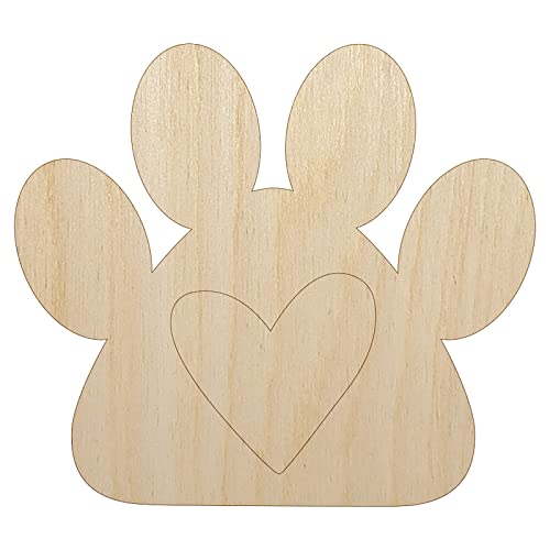 Paw Print with Heart Dog Unfinished Wood Shape Piece Cutout for DIY Craft Projects - 1/4 Inch Thick - 4.70 Inch Size Sniggle Sloth