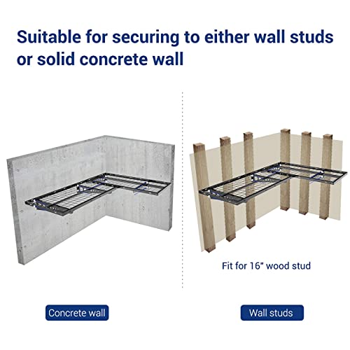FLEXIMOUNTS 2-Pack 2x4ft Corner Wall Shelving Garage Storage Rack, 24-inch-by-48-inch Floating Shelves, Black FLEXIMOUNTS