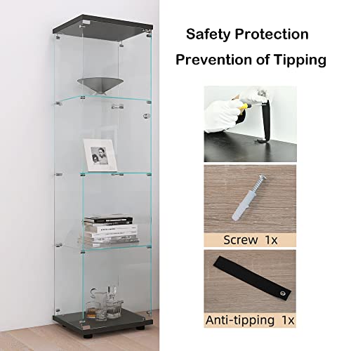 nifoti 4-Tier Floor Standing Glass Display Cabinet with Lockable Door for Collectibles and Trophies nifoti