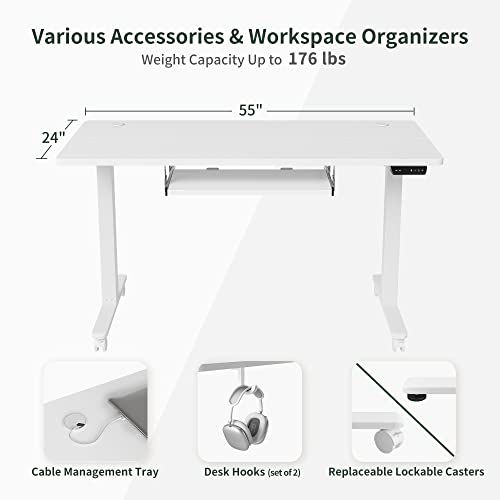 FEZIBO Standing Desk with Keyboard Tray, 55 × 24 Inches Electric Height Adjustable Desk, Sit Stand Up Desk, Computer Office Desk, White FEZIBO