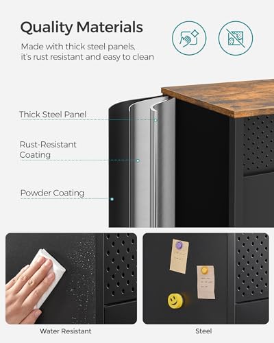 SONGMICS Storage Sideboard, Buffet Table with Adjustable Shelves, Floor Storage Cupboard, Steel Frame, Rustic Brown and Black ULSC102B01 SONGMICS