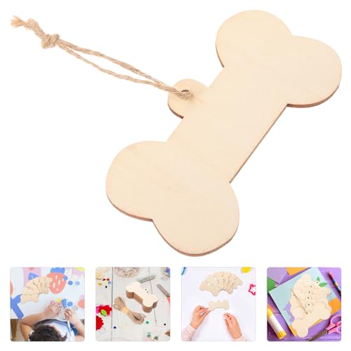Cabilock Bone Shaped Wooden Cutouts, Mini Dog Bone 24pcs DIY Dog Bone Ornament Dog House Door Signs Unfinished Wood Hanging Bone with Jute Twine Cabilock