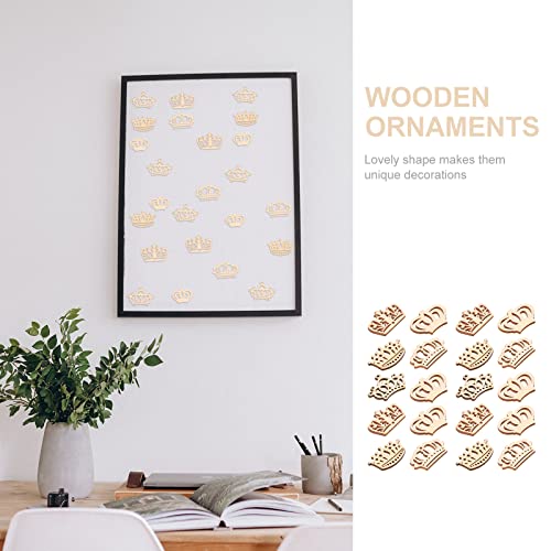 Amosfun 50PCS Wooden Pieces Crown Shape Wooden Pieces Hollow Out Wood Cutouts DIY Art Craft Embellishments Ornaments Amosfun