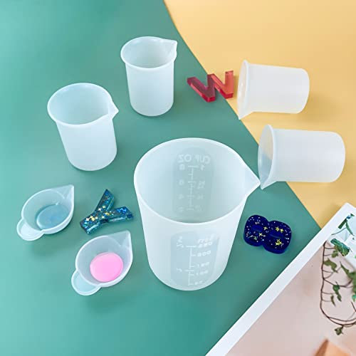 7 pcs Silicone Measuring Cups Kits, 1 pc 250ml Silicone Cups, 4 pcs 100ml Non-Stick Mixing Cups, 2 pcs 10ml Silicone Mold Cup Dispenser, for Casting Sjubaopen