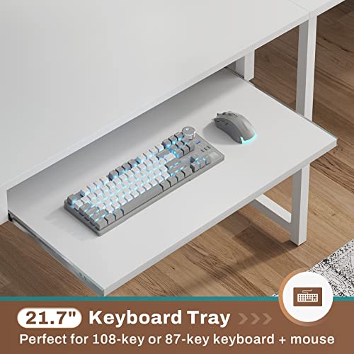 SEDETA White L Shaped Gaming Desk, Reversible Corner Desk with Power Outlet and Pegboard, L Shaped Desk with Hutch, Storage Shelf, Keyboard Tray, and SEDETA