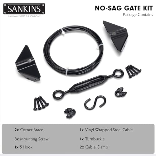 SANKINS Anti-Sag Gate Kits for Wooden Fence, Black Gate Support Cable Kit Hardware, Gate Sag Frame Kit Hardware for Wooden Fence, Wood Gate Door SANKINS
