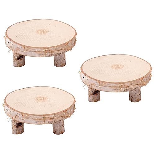 EXCEART 3 Pcs Solid Wood Ornaments Round Wood Cake Stand Cupcake Ornament Wood Tea Light Candle Holders Wood Flower Pot Holder Tiered Tray Wood Slice EXCEART