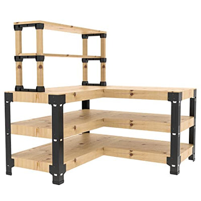 FLEXIMOUNTS Steel Workbench Kit 5 Legs with Shelf Brackets L Shaped Heavy Duty Work Bench for Garage Workshop Storage Shelving Workbenches Frame
