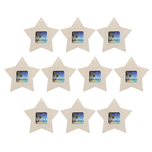 SEWACC 10pcs Mini Photo Frame Unfinished Wooden Picture Frame DIY Hanging Photo Frame Five-Pointed Star Shape Photo Frame for Home Decoration SEWACC