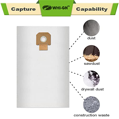 WHI-GN Replacement for BOSCH Bags, VB140F Fleece Filter Bags, compatible with BOSCH 14 Gallon Dust Extractors VAC140 (6 Pack) WHI-GN