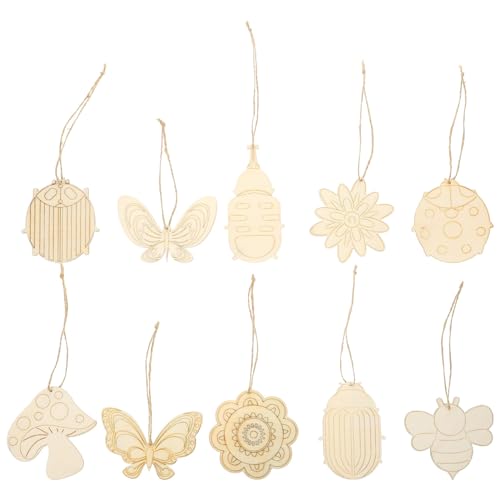 KALLORY 30 Pcs Unfinished Wood Crafts Butterfly Wood Slices Flower Wooden Cutouts with Holes Wooden Spring Ornaments to Paint DIY Blank Unfinished KALLORY